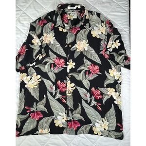 Vintage Hawaiian Shirt Mens Large Rayon Floral Tropical Aloha Camp
